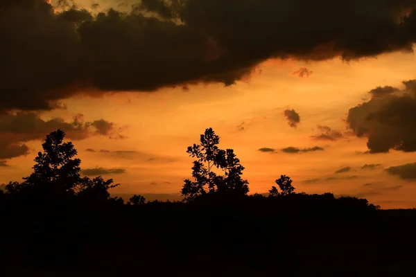 Sunset Lake Sky Golden Clouds Beautiful Water Reflection Sunset Lake — Stock Photo, Image