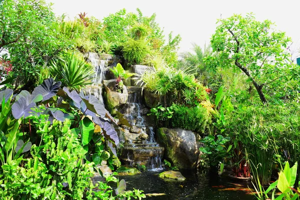 Jardin Est Magnifique Une Petite Cascade Avec Des Étangs Beaucoup — Photo