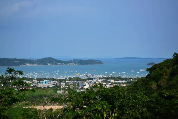 Morze Widoków Nieba Widok Miasto Port Morze Góry Phuket Tajlandia — Zdjęcie stockowe