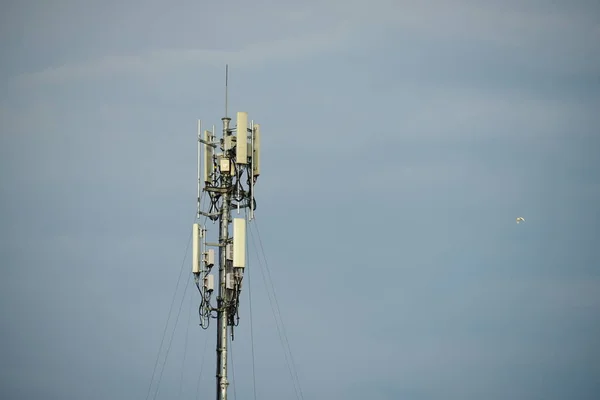Antena Telecomunicaciones Tower Communication Con Salida Del Sol Tecnología Background —  Fotos de Stock