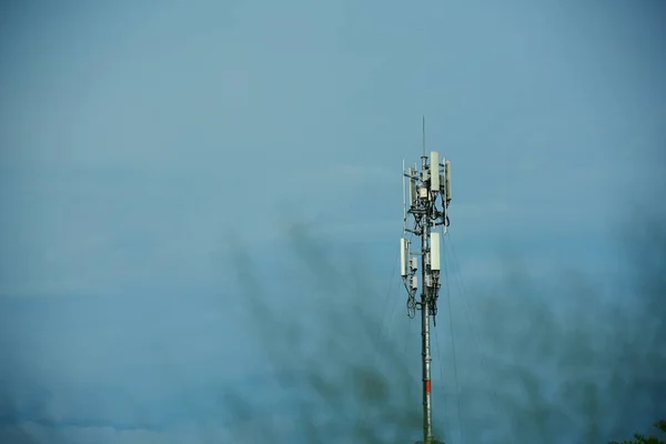 Antena Telecomunicaciones Tower Communication Con Salida Del Sol Tecnología Background —  Fotos de Stock