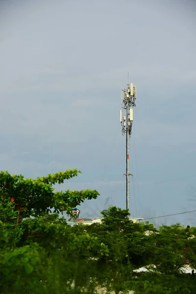 Antena Telecomunicaciones Tower Communication Con Salida Del Sol Tecnología Background — Foto de Stock