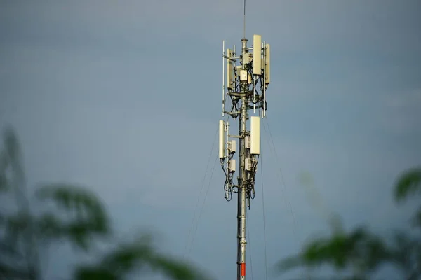 Antena Telecomunicaciones Tower Communication Con Salida Del Sol Tecnología Background —  Fotos de Stock