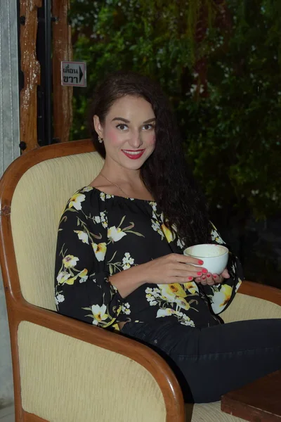 Beautiful Girl Drinking Coffee Coffee Shop — Stock Photo, Image