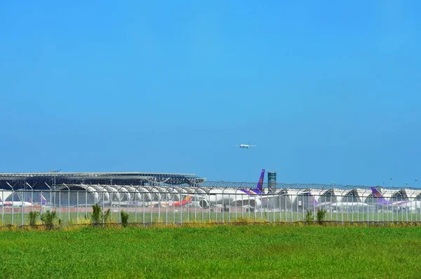 View Passenger Plane Taking Airport Travel Concept — Stock Photo, Image