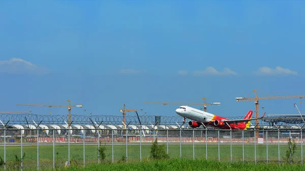 View Passenger Plane Taking Airport Travel Concept — Stock Photo, Image