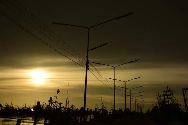 Coucher Soleil Sur Village Pêcheurs Thaïlande — Photo