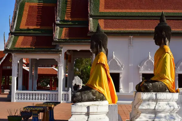 Syn Buddhor Statyer Vid Thailändska Templet Resor Koncept — Stockfoto