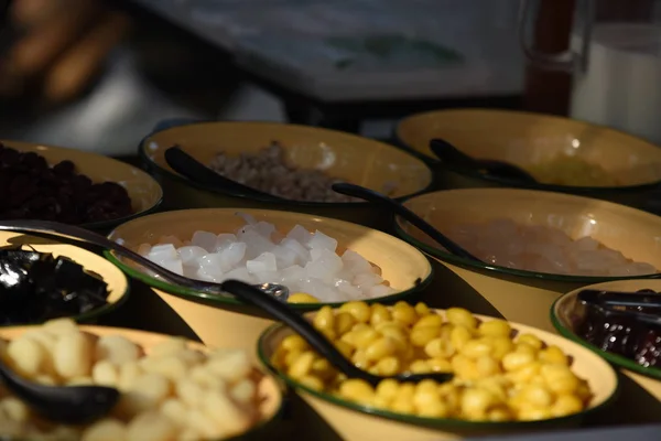 close up of traditional Asian food on display