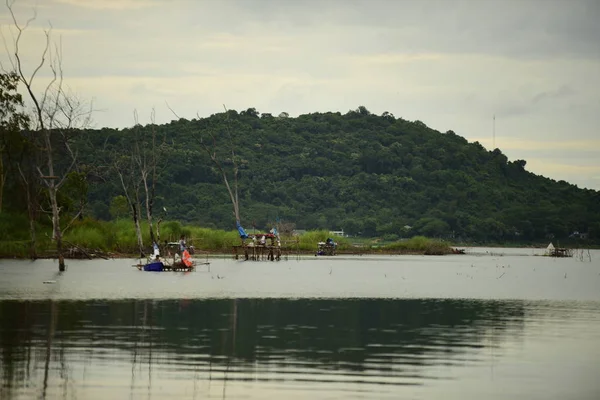 Personas Que Pescan Río Atardecer — Foto de Stock