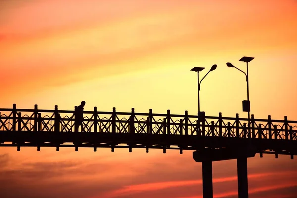 Pôr Sol Silhueta Ponte Natureza — Fotografia de Stock