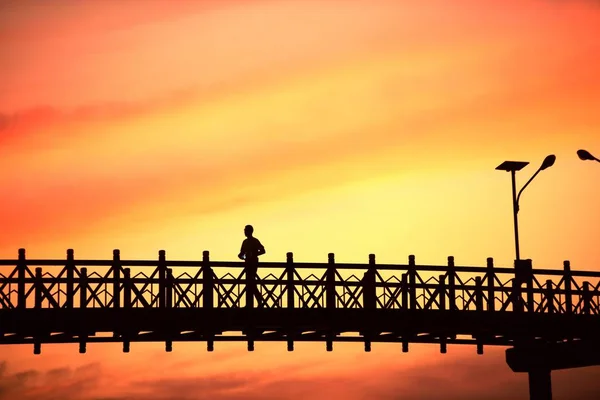 Sunset Bridge Silhouette Nature — Stock Photo, Image