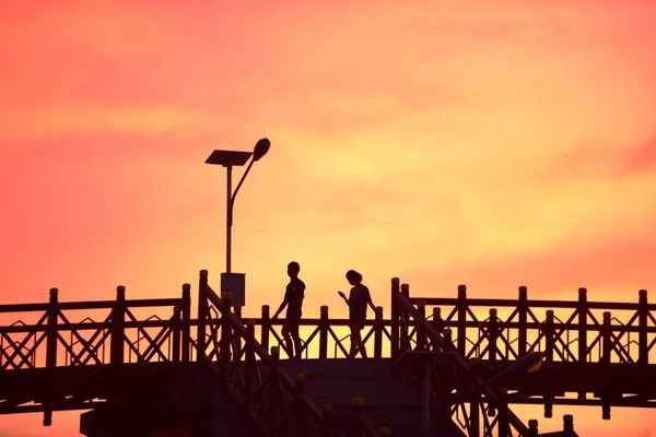 Sunset Bridge Silhouette Nature — Stock Photo, Image