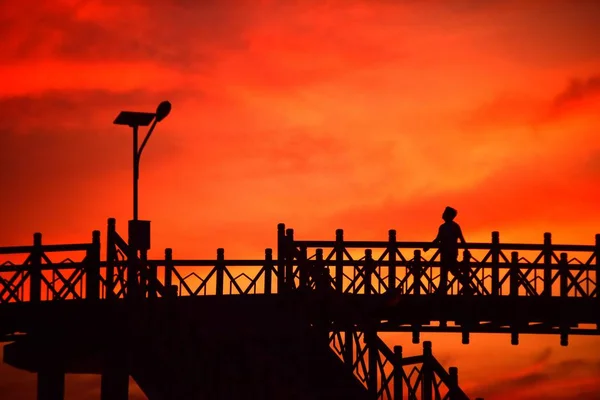 Sunset Bridge Silhouette Nature — Stock Photo, Image