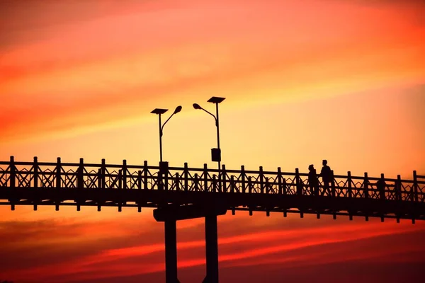 Sunset Bridge Silhouette Nature — Stock Photo, Image