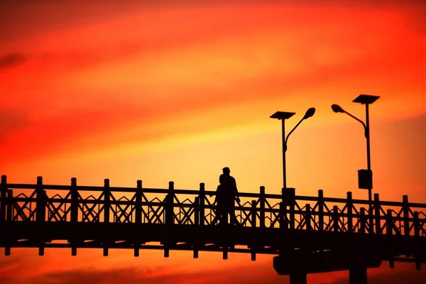 日落与桥梁的自然轮廓 — 图库照片