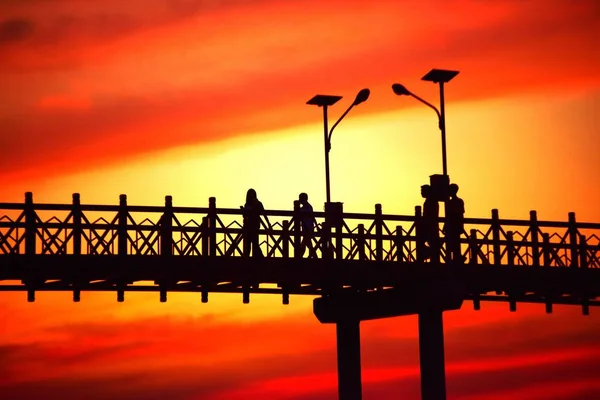 Silhouette Steel Bridge Light Sunset Dark — Stock Photo, Image