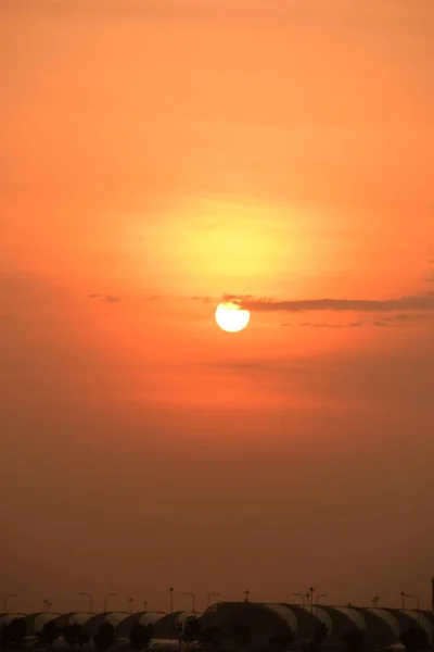 Modern airport at sunset time