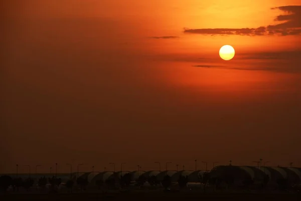 Aeroporto Moderno Pôr Sol — Fotografia de Stock