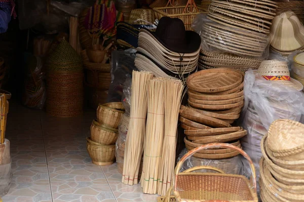 Wicker Marketrattan Καλάθι Rattan Μπαμπού Χειροποίητα Από Φυσικό Ψάθινο Καλάθι — Φωτογραφία Αρχείου