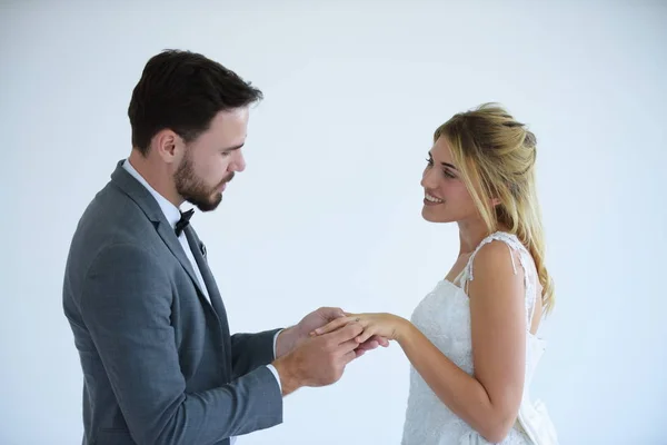 Casais Que Vão Casar São Felizes Quando Eles Tentam Casar — Fotografia de Stock