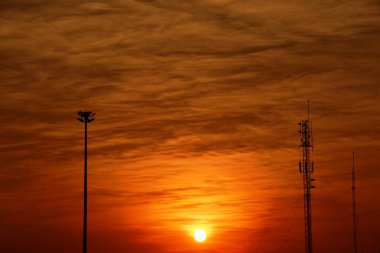 Şehir şehir merkezi iş alanı günbatımı manzarası, cityscape arka plan görüntüleyin. Günbatımı üzerinde Bangkok şehir iş şehir 