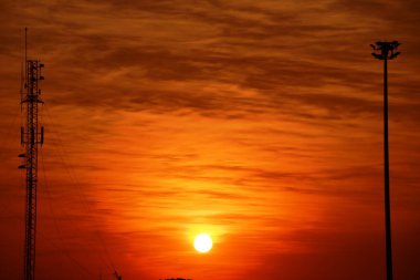 Şehir şehir merkezi iş alanı günbatımı manzarası, cityscape arka plan görüntüleyin. Günbatımı üzerinde Bangkok şehir iş şehir 