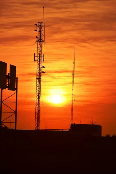 Downtown Business Gebied Zonsondergang Skyline Van Stad Stadslandschap Achtergrond Weergeven — Stockfoto