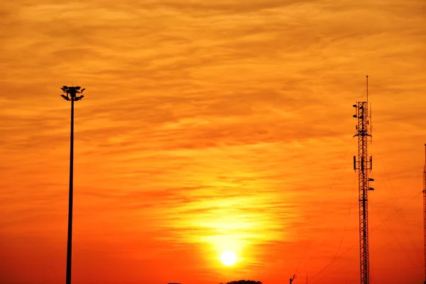 Foto Van Een Zonsondergang Stad Centrum Zakenwijk Zonsondergang Skyline Draadloze — Stockfoto