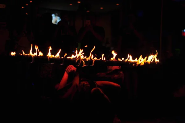 Spectacle Incendie Dans Restaurant Bord Mer Thaïlande Attraction Touristique — Photo