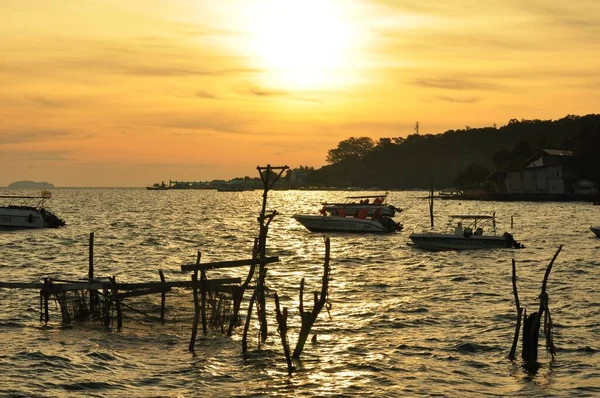 Barcos Bahía Mar Atardecer — Foto de Stock