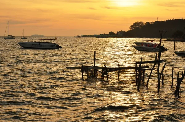 Barcos Bahía Mar Atardecer — Foto de Stock