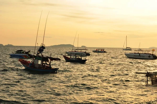 Barcos Baía Mar Pôr Sol — Fotografia de Stock