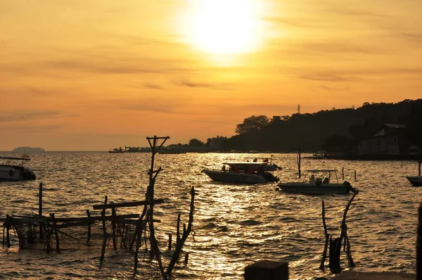 Barcos Bahía Mar Atardecer — Foto de Stock