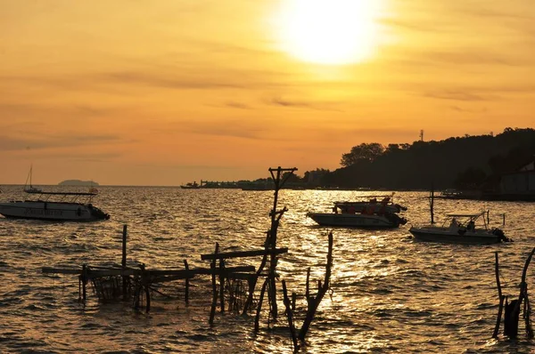 Barcos Bahía Mar Atardecer — Foto de Stock