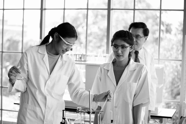 Cientistas Estão Trabalhando Laboratórios Ciência Close Cientista Jovem Cientista Olhando — Fotografia de Stock