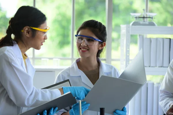 two scientists working in laboratory