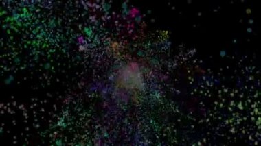 Animasyon siyah arka plan üzerinde renkli toz patlaması 