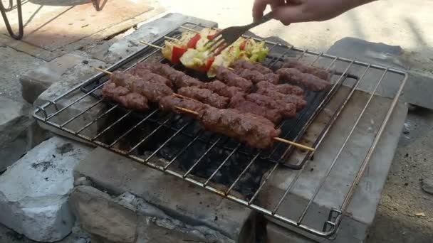 Grelhar Carne Churrasco — Vídeo de Stock