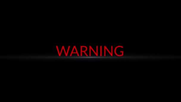 Κινούμενο Κείμενο Προειδοποίησης Μαύρο Φόντο Φωτοβολίδα Φακού — Αρχείο Βίντεο