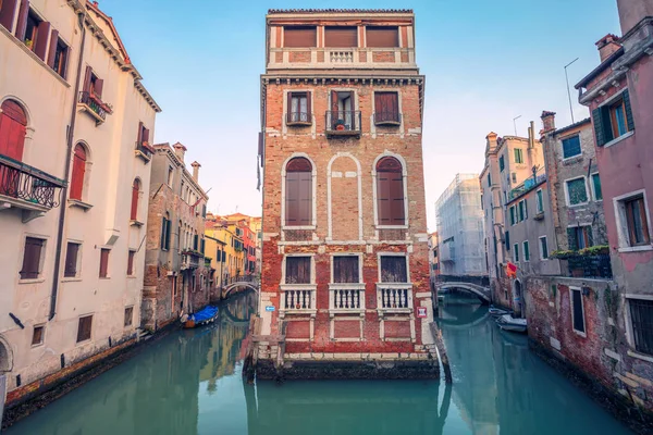 Venedig Stadsbilden Bild Smala Kanalerna Venedig Solnedgången — Stockfoto