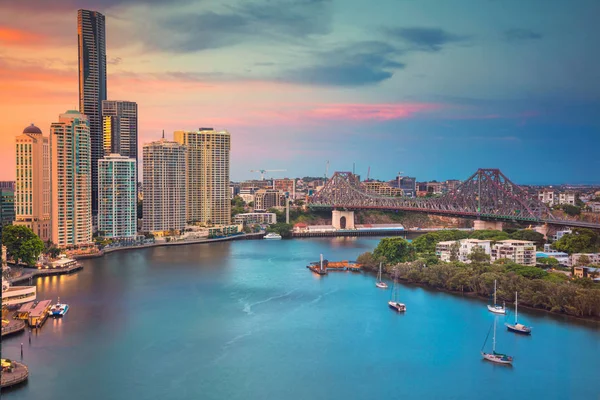 Brisbane Panoráma Města Obraz Panorama Brisbane Austrálie Během Dramatický Západ — Stock fotografie