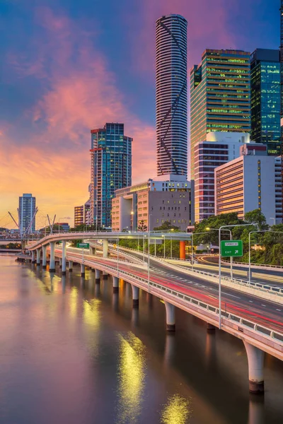 Brisbane Cityscape Image Brisbane Skyline Australia Dramatic Sunset — Stock Photo, Image