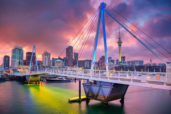 Auckland Obraz Pejzaż Panoramę Auckland Nowa Zelandia Podczas Sunrise — Zdjęcie stockowe