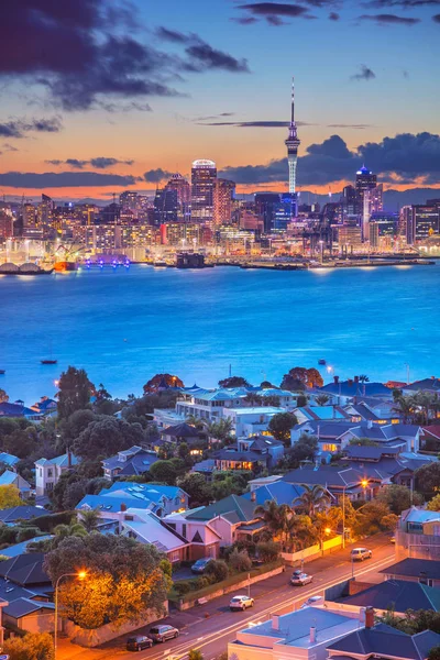 Auckland Obraz Pejzaż Panoramę Auckland Nowa Zelandia Podczas Zachodu Słońca — Zdjęcie stockowe