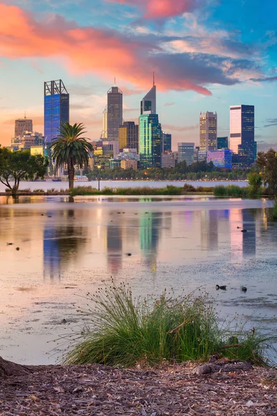 Perth Stadsgezicht Beeld Van Skyline Van Perth Australië Tijdens Zonsondergang — Stockfoto