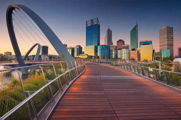 Perth Stadsbilden Bild Perth Centrum Skyline Australien Solnedgången — Stockfoto