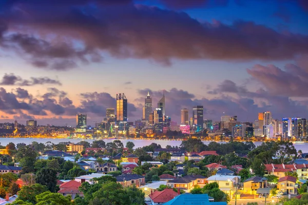 Perth Aerial Stadsbilden Bild Perth Skyline Australien Dramatiska Solnedgången — Stockfoto