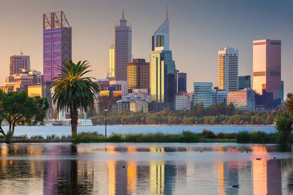 Perth Stadsbilden Bild Perth Skyline Australien Solnedgången — Stockfoto