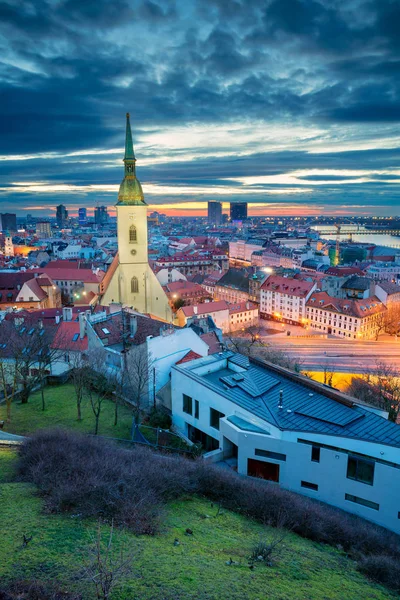 Bratislava Panoráma Města Obraz Bratislava Hlavní Město Slovenska Během Dramatické — Stock fotografie